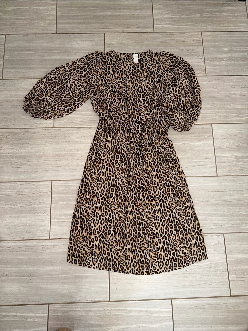 H&M Leopard-Print Midi Dress in Taupe and Black
